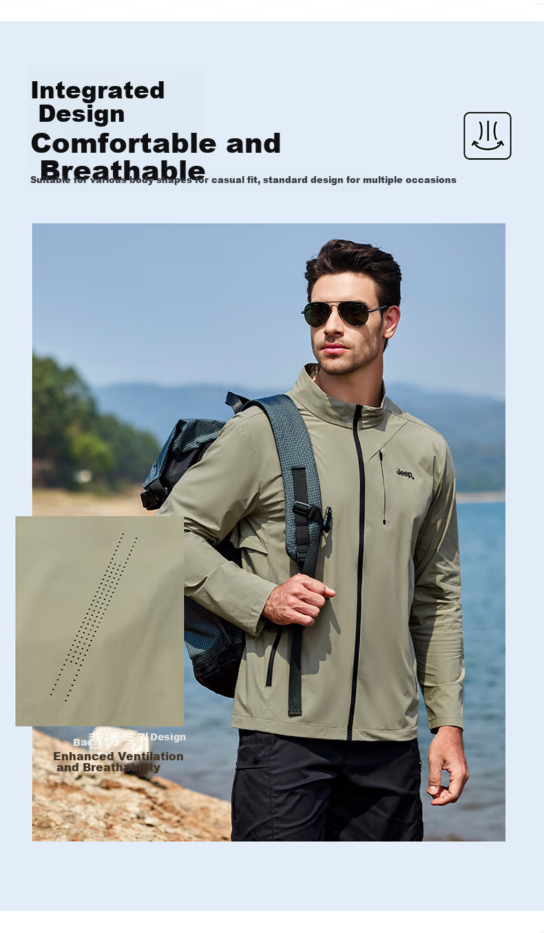 JEEP Men's Summer Sun Protection Jacket, Couple's Ice Silk Casual Sports Outdoor Lightweight Coat, Light Gray, S 6