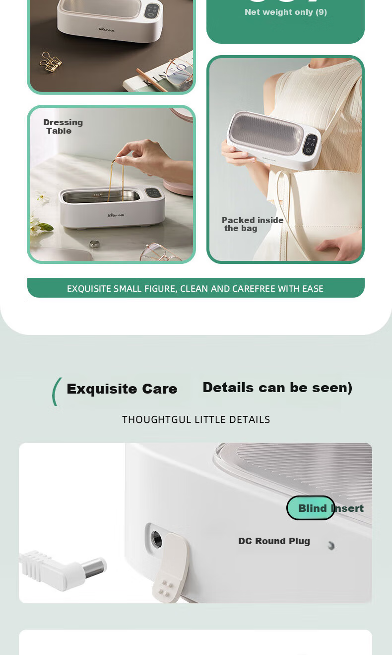 Bear Ultrasonic Eyeglass Cleaner, High-Frequency Vibration Jewelry Cleaning Machine, Eyeglass Cleaning Device [Standard Model + Cleaning Solution] QXQ-B20N8 9