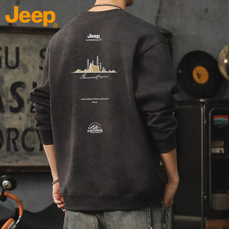 JEEP Men's Sweatshirt, American Style Long Sleeve T-Shirt for Spring And Autumn, Round Neck Casual Undershirt, Men's Clothing, Black, 3XL