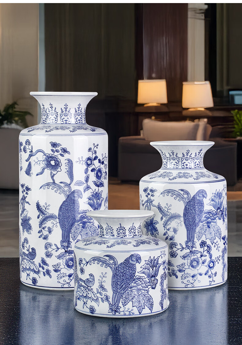 Qiju Yaji Ceramic Vase Living Room Study Decoration Good Meaning New Chinese Style Vase Parrot White Glaze Birdsong Flower Bloom 8 Inch 30007 1