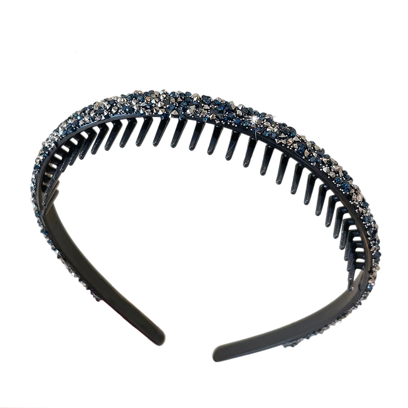 Dongyi Premium Selected Women's Headband High-End Outdoor Hair Accessory Student Face-Washing Hair Clip with Teeth Anti-Slip Rhinestone Blue Version