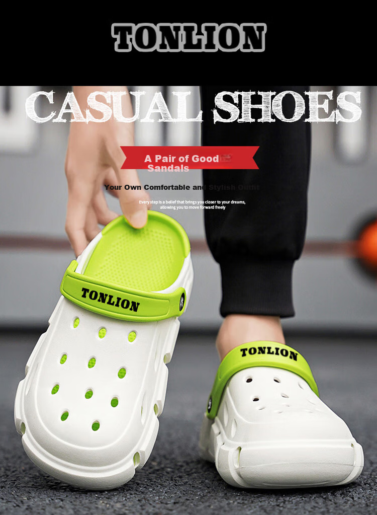 TonLion Perforated Shoes, Men's Summer Outdoor Sandals, Casual Couple Style Beach Slippers, Beige Brown, Size 38/39 1