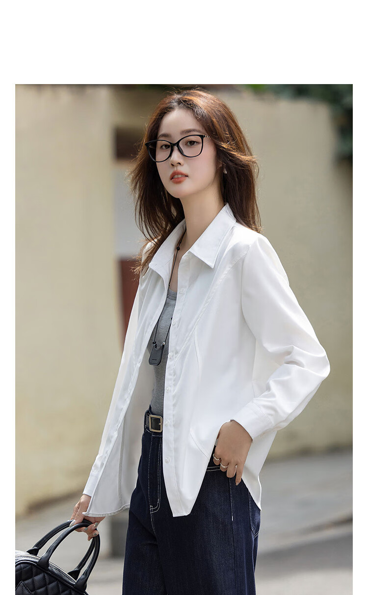 Dme Commuter Comfort Zone Autumn Minimalist Lapel Shirt with Design Stitching and Tailored Fit Slimming Blouse for Women 9