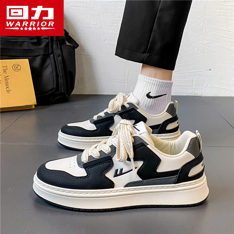 Warrior Men's Autumn Breathable Trendy Versatile Student Height-Increasing Sports Flat Casual Shoes Beige/Black/Gray Size 40