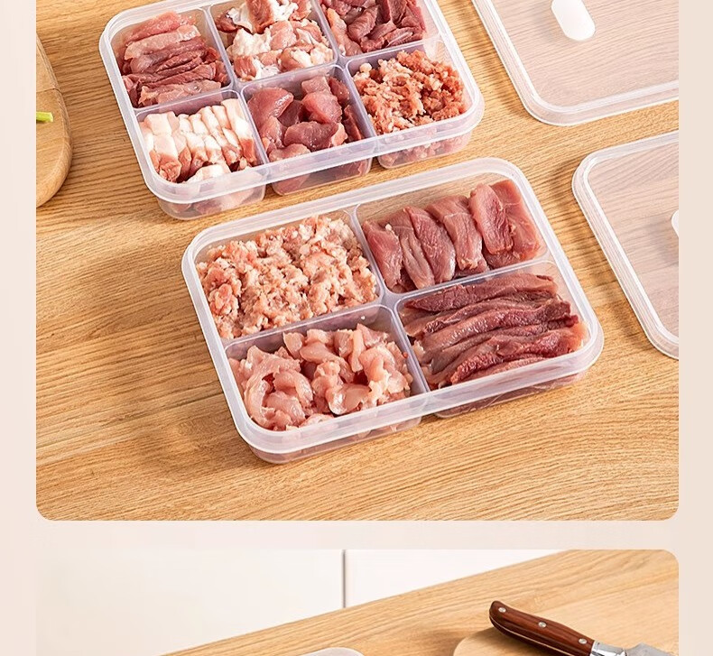 Jialifang Refrigerator Six-Compartment Storage Box Frozen Meat Container Freezer Fresh-Keeping Food Divider Organizer Food Grade 21