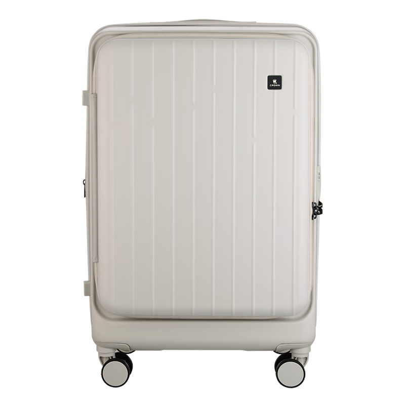 CROWN Suitcase, Front-Opening Lid, Business Trolley Case, Large Capacity Travel Luggage, CF5502 Beige Gray, 26 Inches