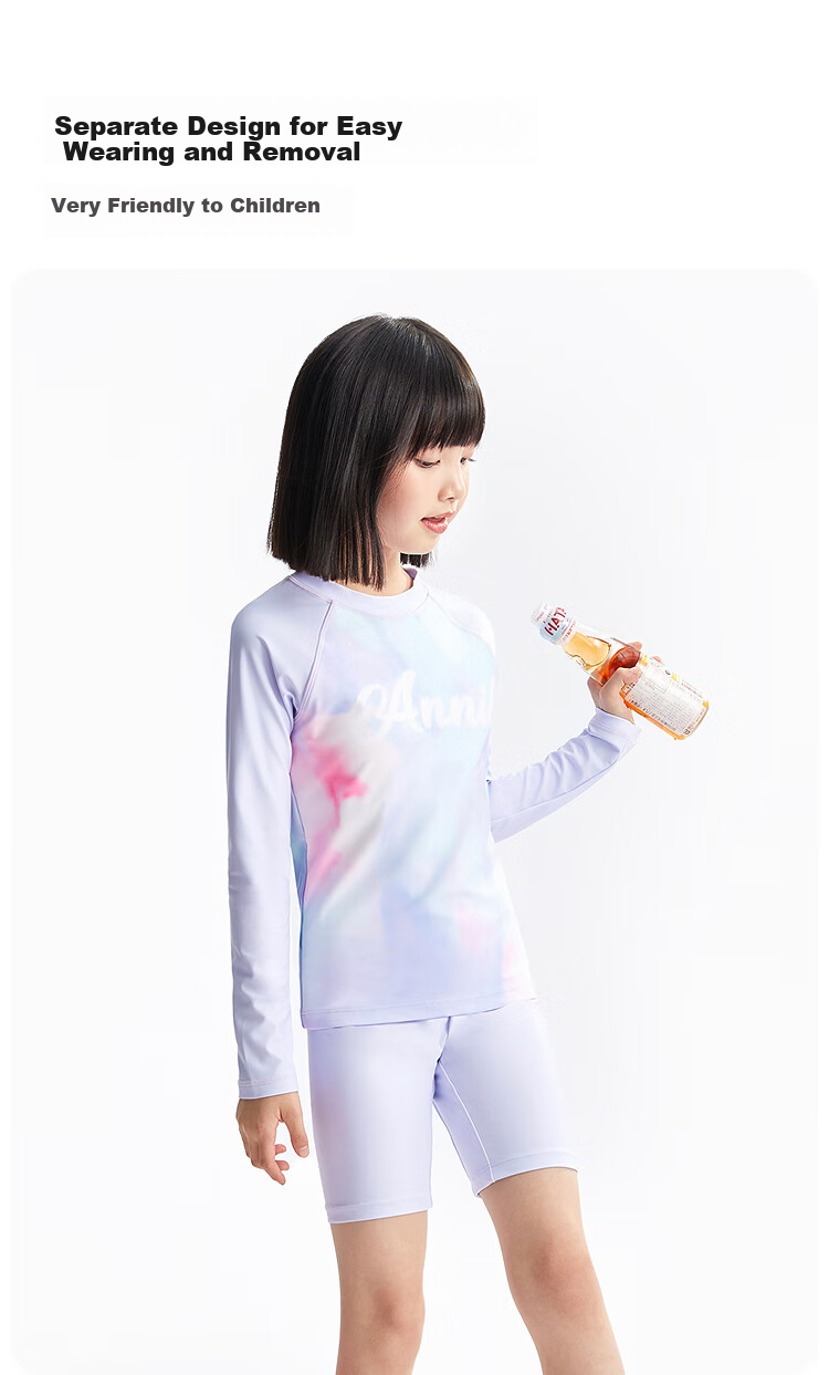Annil Girls' Two-Piece Long-Sleeve Set, Summer 2025 New Style, Purple Flower Pattern, Size 110 4