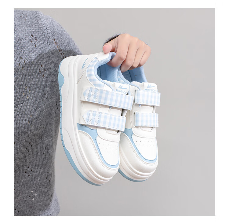 Warrior Women's Thick Sole Easy Velcro Shoes Spring Autumn Casual Sneakers Student Sports Shoes Beige Blue Size 36 5
