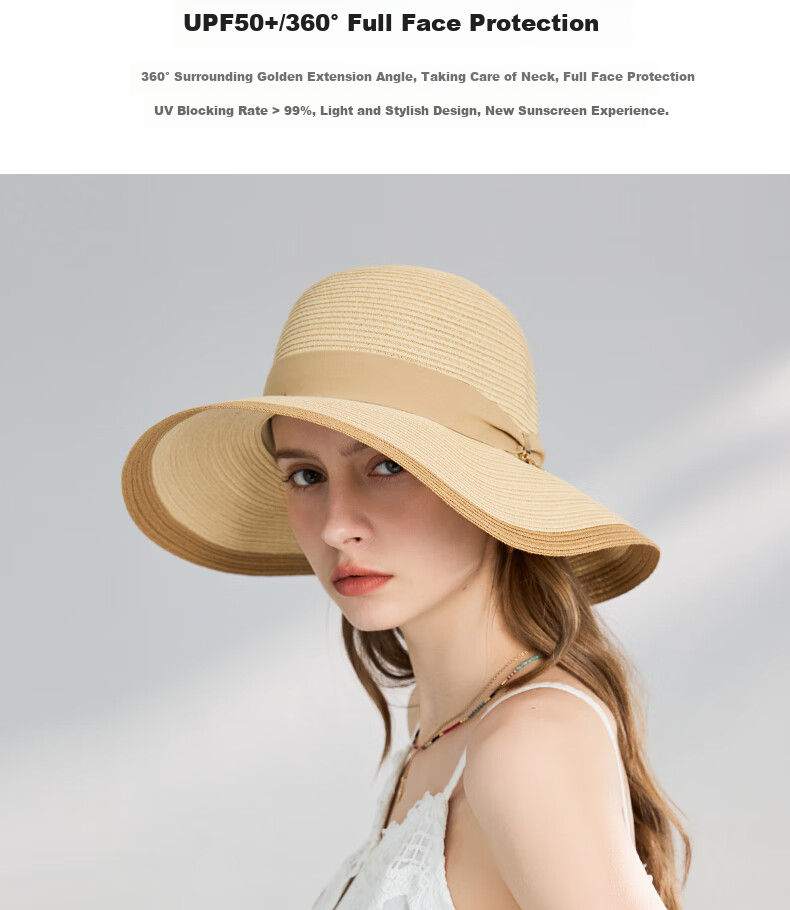 ELLE Sun Hat for Women, Face-Slimming Straw Hat, Summer Outdoor Wide-Brimmed Hat, Elegant Beach Vacation Gift 7