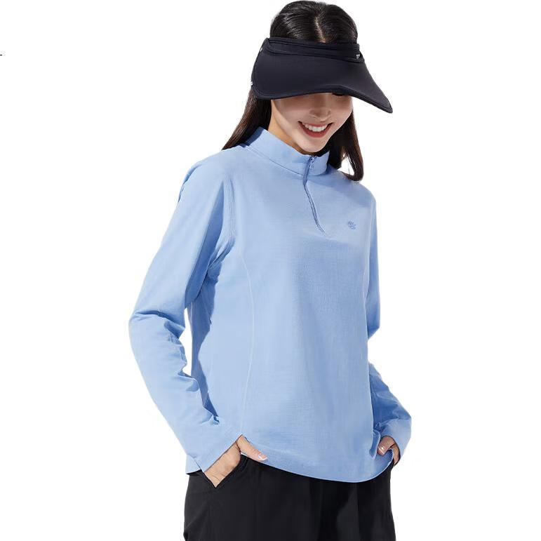 TECTOP Couple's Long-Sleeve Top, Lightweight Round Neck Sports Breathable T-Shirt, 2422140TX Women's Blue Hibiscus, Size M