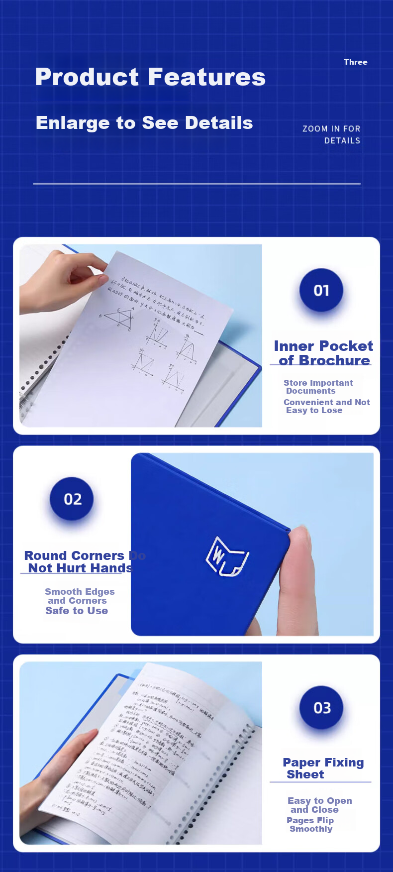 KINGJIM B5 Buckle Ring Klein Blue WJ Series Large Capacity Loose-Leaf Notebook 476TTE-GSBN03 Happiness Blue 8