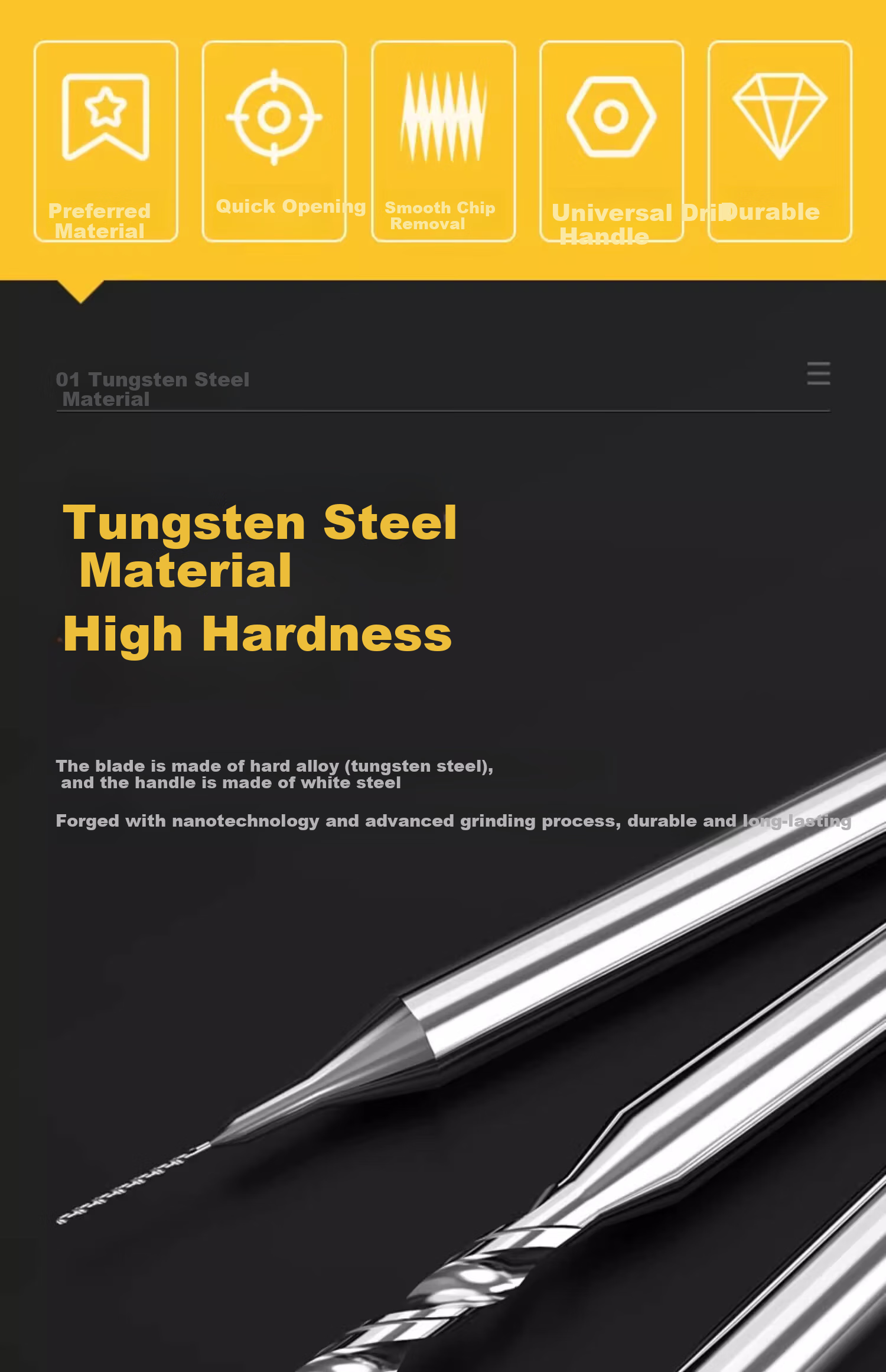 HUHAO Engraving Machine Tungsten Steel Twist Drill Bit, Amber Micro Small Drill Bit, Circuit Board PCB Drill Bit for Drilling, 0.20-1.0mm 8