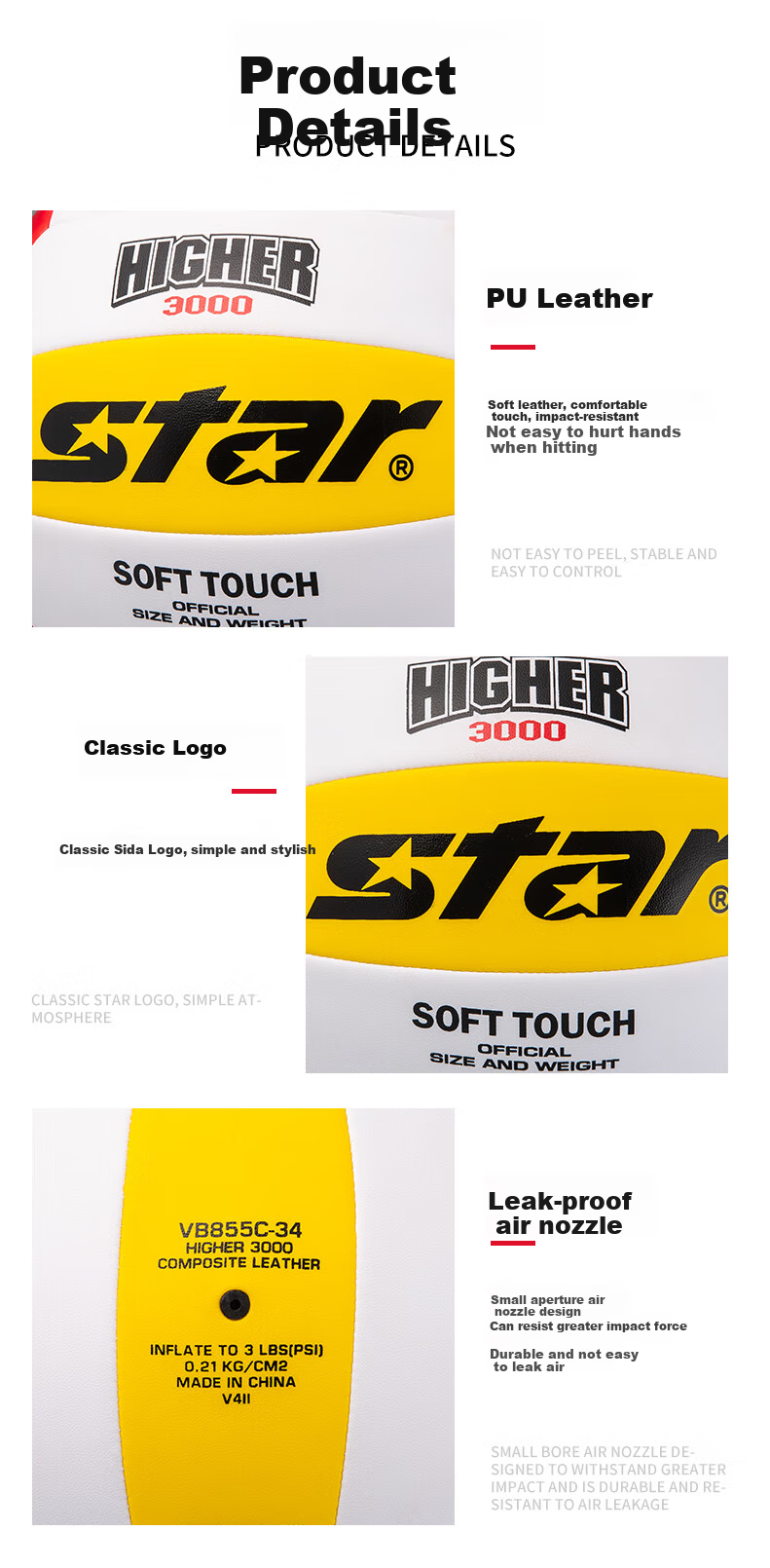 Star Volleyball Official Test Ball No. 5 for Youth And Adult Competitions, Training, Campus Use, Recommended Standard Ball VB855C-34 3