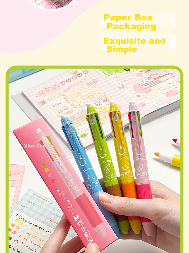 Sannianerban Four-Color Retractable Gel Pen, 0.5mm Smooth Quick-Drying, Push-Button Gel Pen, Multifunctional Module Pen, Student Marking Pen, Aesthetically Pleasing Multi-Color Drawing And Journaling Pen, Sea Salt 9