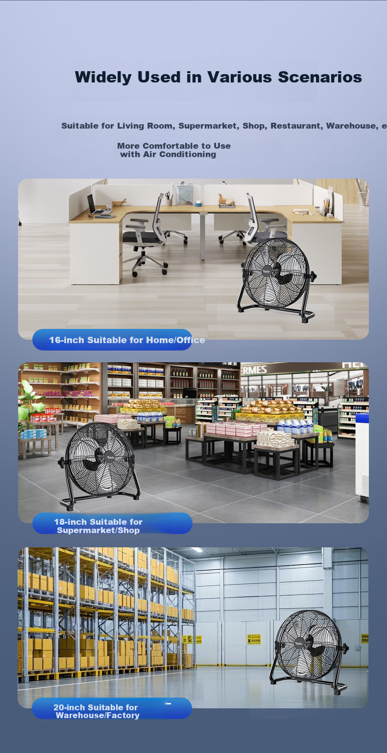 YADU Extra Large Floor Fan Industrial Powerful Cooling Fan High Power Commercial Warehouse Floor Fan 9