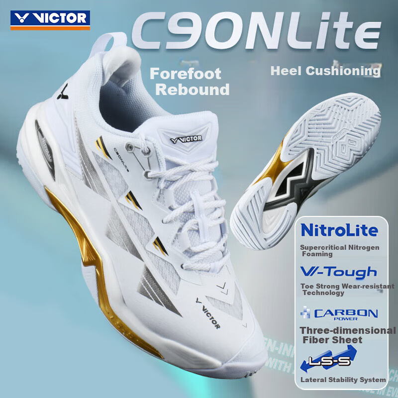 VICTOR Badminton Shoes, Non-Slip And Shock-Absorbing Protection, C90NL White New Model, High-End Competition Shoes, White, Size 40