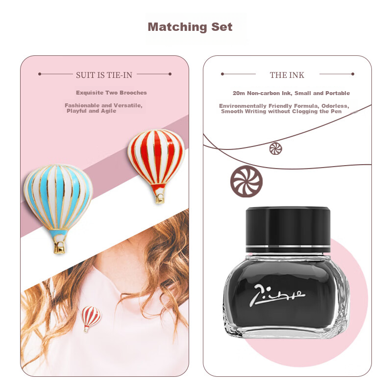 Pimio Fountain Pen Gift Box, Ink Set, Signature Pen, High-End Adult Birthday Gift for Men And Women, Student Handwriting Practice, Business Gift, 620 Pink Peach
