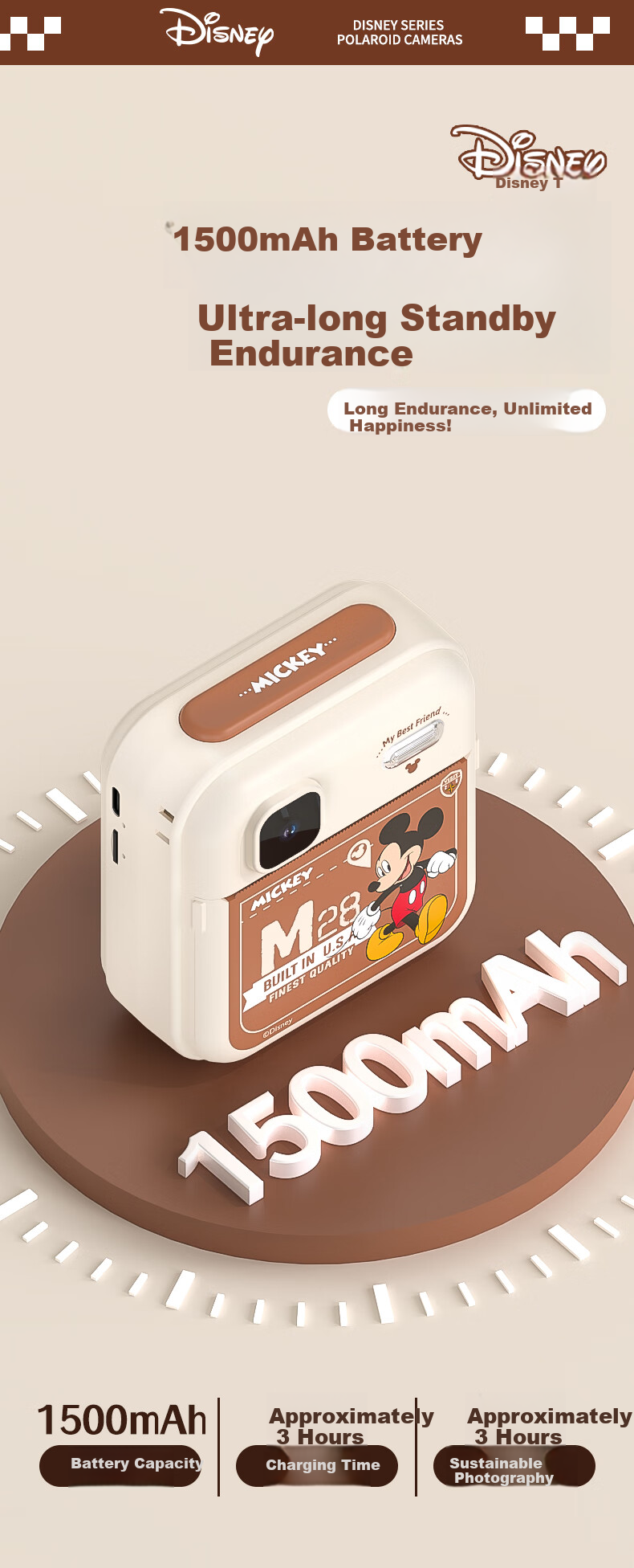 Disney Colorful Instant Camera for Children, Print Directly, Photo Toy, Birthday Gift for Boys And Girls, PC02 Minnie 12