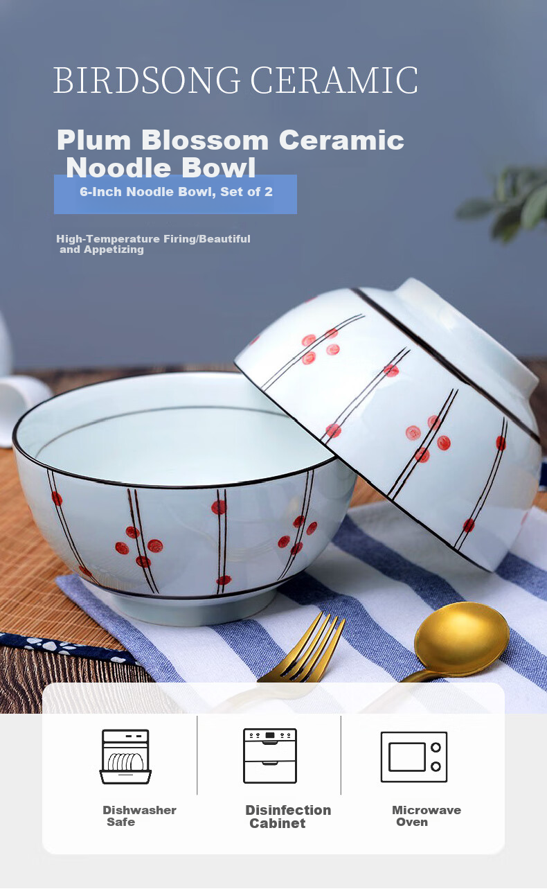 Hechuanwu Ceramic Bowls Japanese Underglaze Color 6-Inch Noodle Bowls Home Rice Bowl Set 2-Piece Set Antique Color And Fragrance 1
