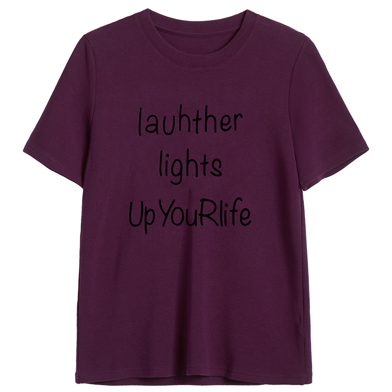 Olrain Letter Print Short Sleeve T-Shirt Women Casual Loose Fit Crew Neck Top Light Blue S