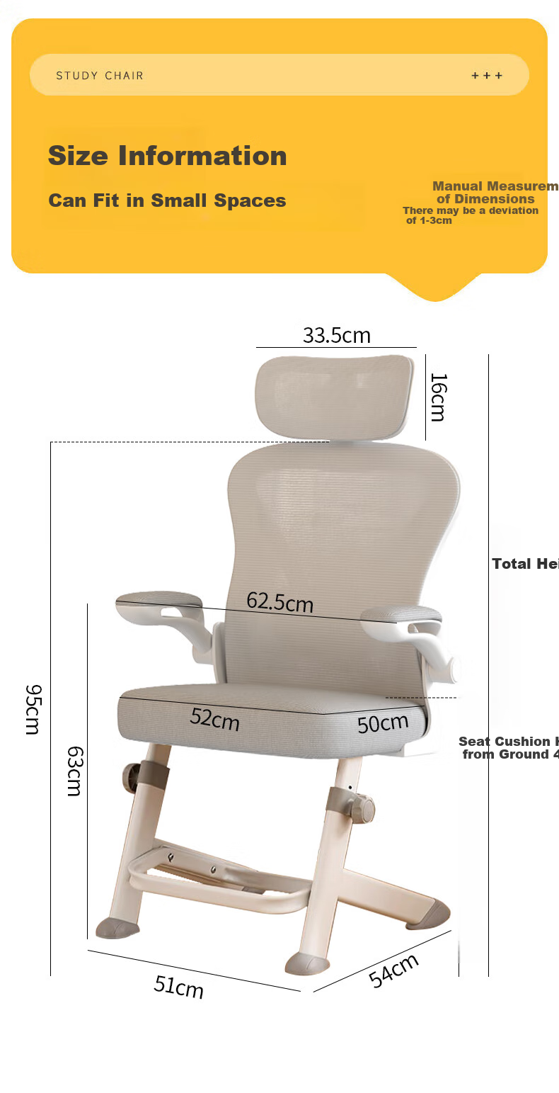 Quanpinwu Computer Chair, Study Chair, Office Chair, Ergonomic Chair, Student Chair, Lumbar Support Chair, Swivel Chair, Gaming Chair, Height Adjustable 17