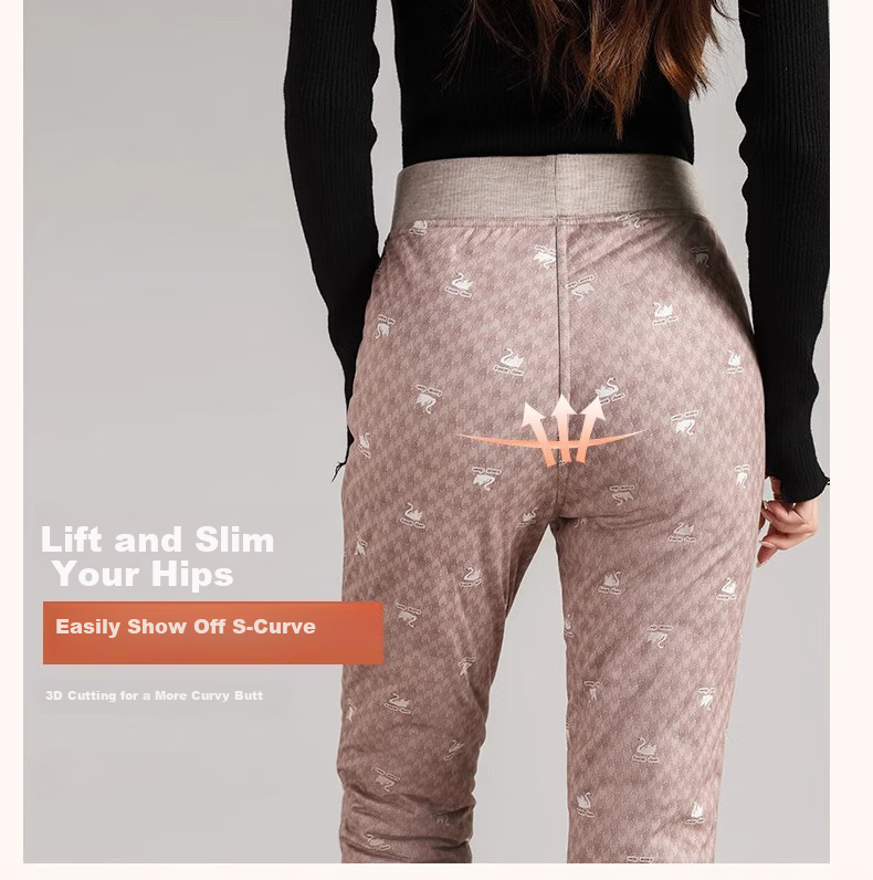 Langsha Women's Inner Fleece-Lined Pants for Winter, Non-Bulging, Thickened, Lightweight, Cold-Resistant, Warm White Duck Down Inner Lining Thermal Underwear 11