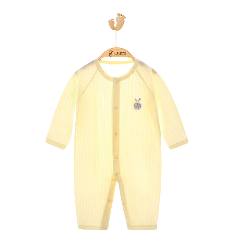 Babyprints Baby Romper for Boys And Girls, Pure Cotton Thin Summer Clothing, Lightweight Home Wear, Soft Onesie, Yellow, Size 73