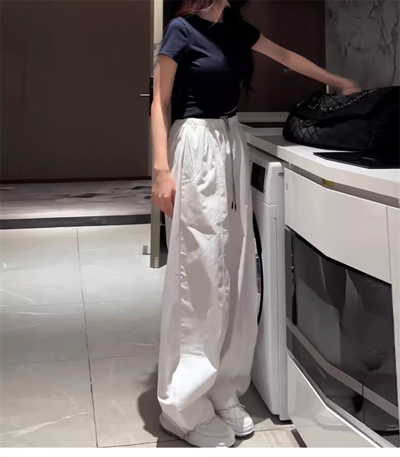 Langsha Women's American Style Work Pants Summer 2026 New High Waist Drawstring Colorblock Quick-Dry Sports Loose Casual Curved Cut Pants 8