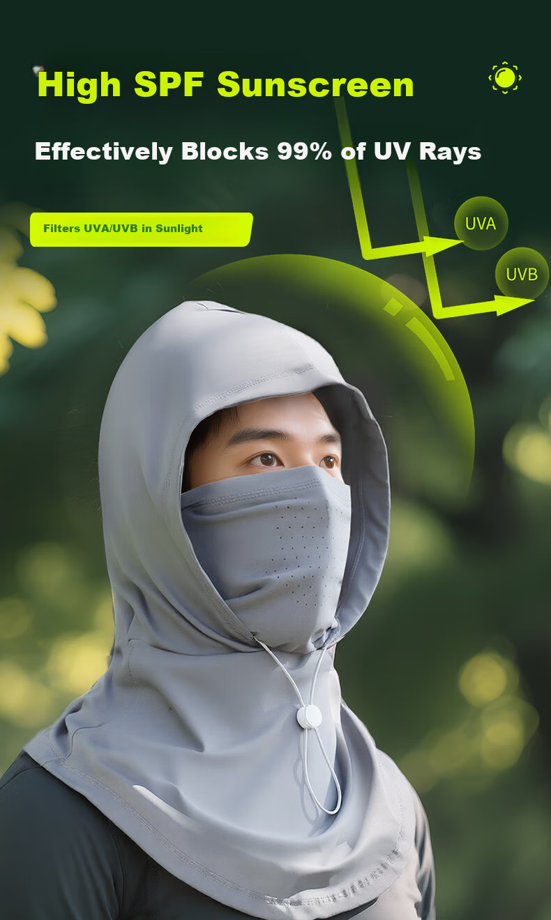 XTEP Sun Protection Face Shield, UV-Resistant, Cycling, Motorcycle Helmet Baffle, Windproof Full-Face Ice Silk Breathable Mask, Men's Summer Gray 4