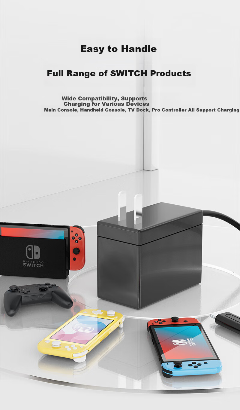Xinzhe Compatible Power Adapter for Nintendo Switch Japanese Version OLED Hong Kong Version Game Console, Switch Lite Portable Base 39W Red And Blue NS Main Unit Dedicated Charger 1