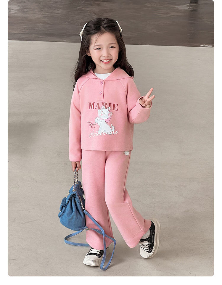 Disney Girls' Set, Children's Hooded Top And Flared Pants, Casual Two-Piece Outfit for Young Kids, Autumn Season, Light Floral Gray, Size 110 2