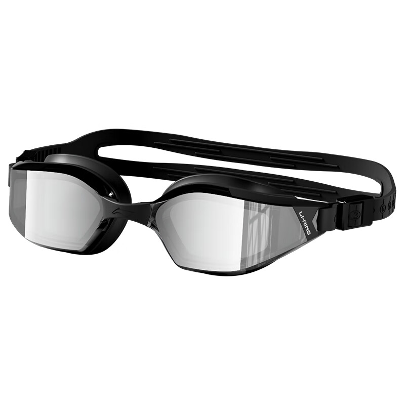 LI-NING Unisex High-Definition Anti-Fog Swimming Goggles Advanced Anti-Fog Coated Racing Swim Glasses 28413 Black Silver