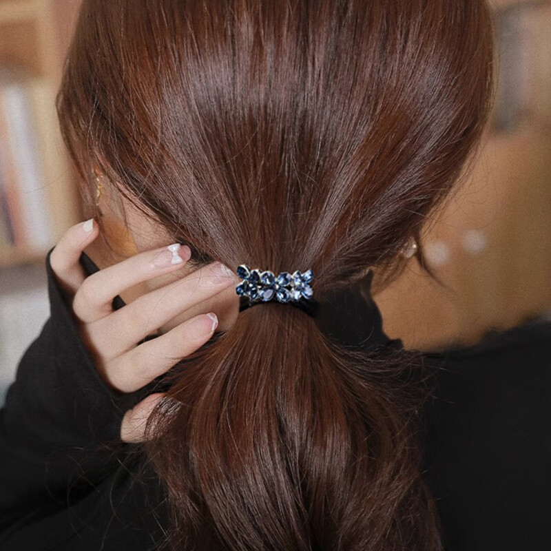 Xiangwan Hair Ties Set of 3, Hair Bands for Women, Ponytail Holders, Elegant Rubber Bands, Leather Hair Ties, Rhinestone Hair Rings
