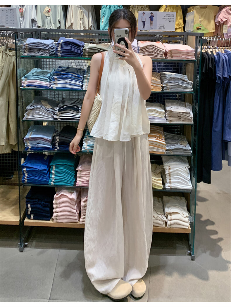 Langsha Tencel Linen Wide-Leg Pants for Women Summer 2026 New High-Waist Slimming Draped Loose Casual Curved Cut Pants 18