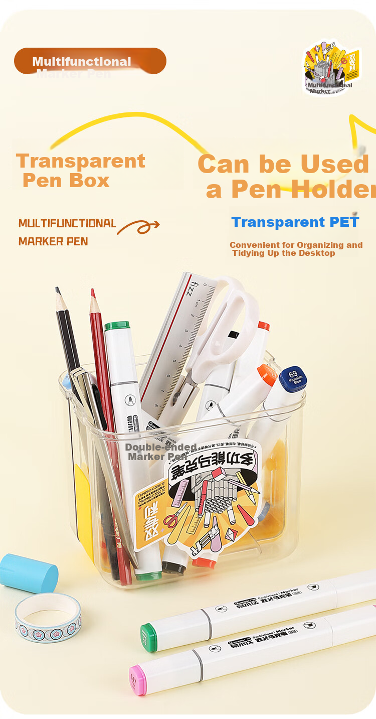GuangBo Multifunctional Markers, 12 Colors, Washable, Erasable, Water-Based, Children's Colored Watercolor Pens, Double-Ended, Non-Toxic for Elementary School Students And Kindergarten, Specialized Art Brushes, Collection Case with Storage Box H02321 8