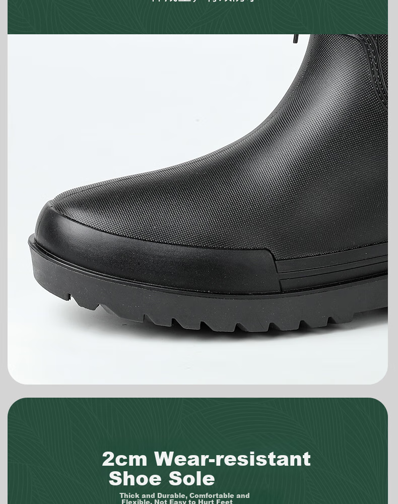 FOOTOPPO Stylish Mid-Calf Waterproof Drawstring Rain Boots for Men, Thick-Soled Non-Slip Water Shoes for Delivery Riders And Men's Outdoor Use 3