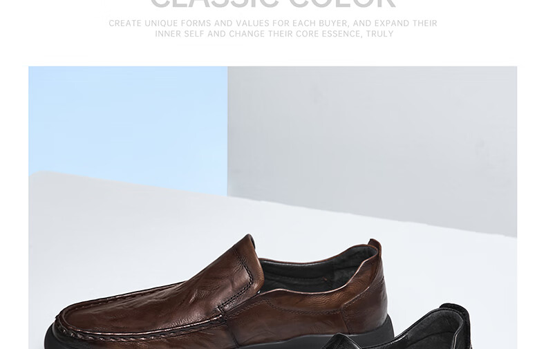 CAMEL Brand Men's Leather Shoes, Soft-Soled Business Cowhide Slip-On Dad Shoes, P15A155004, Black, Size 41 2