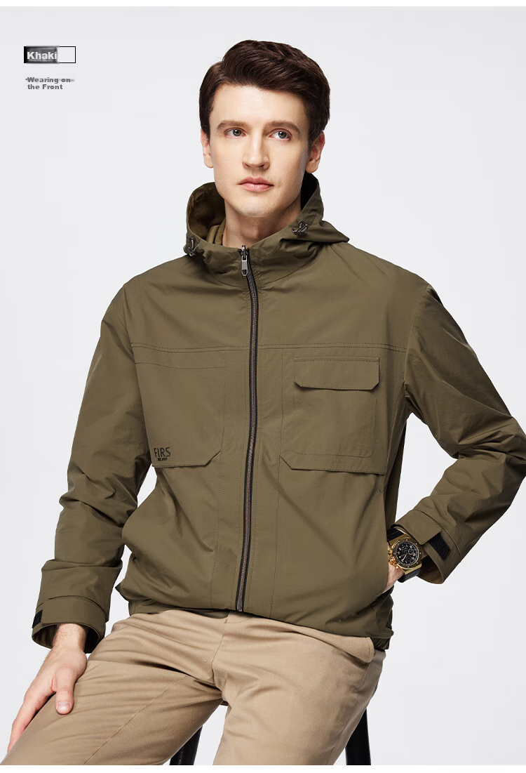 FIRS Double-Sided Hooded Jacket for Men, Spring And Autumn Zipper Windproof Rain-Resistant Adjustable Outdoor Commuter Coat 20
