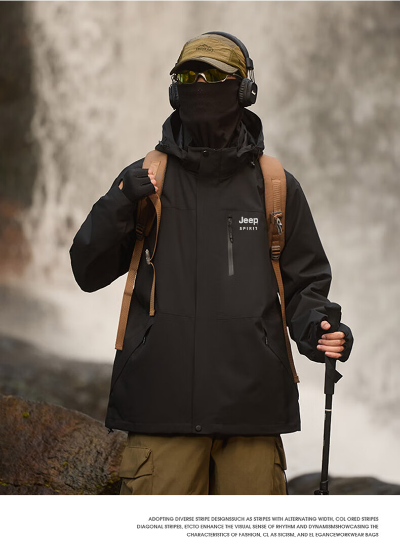JEEP SPIRIT Men's Autumn Winter 3-in-1 Jacket Casual Sports Waterproof Mountaineering Jacket Black L 2