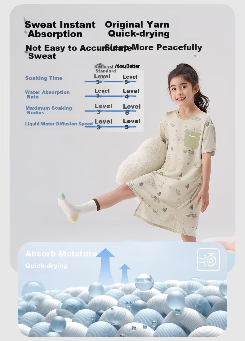 HeyBetter Children's Quick-Dry Home Wear, 5A Antibacterial Soft Breathable Set - Otter Forest (Gray-Green), Size 140 4