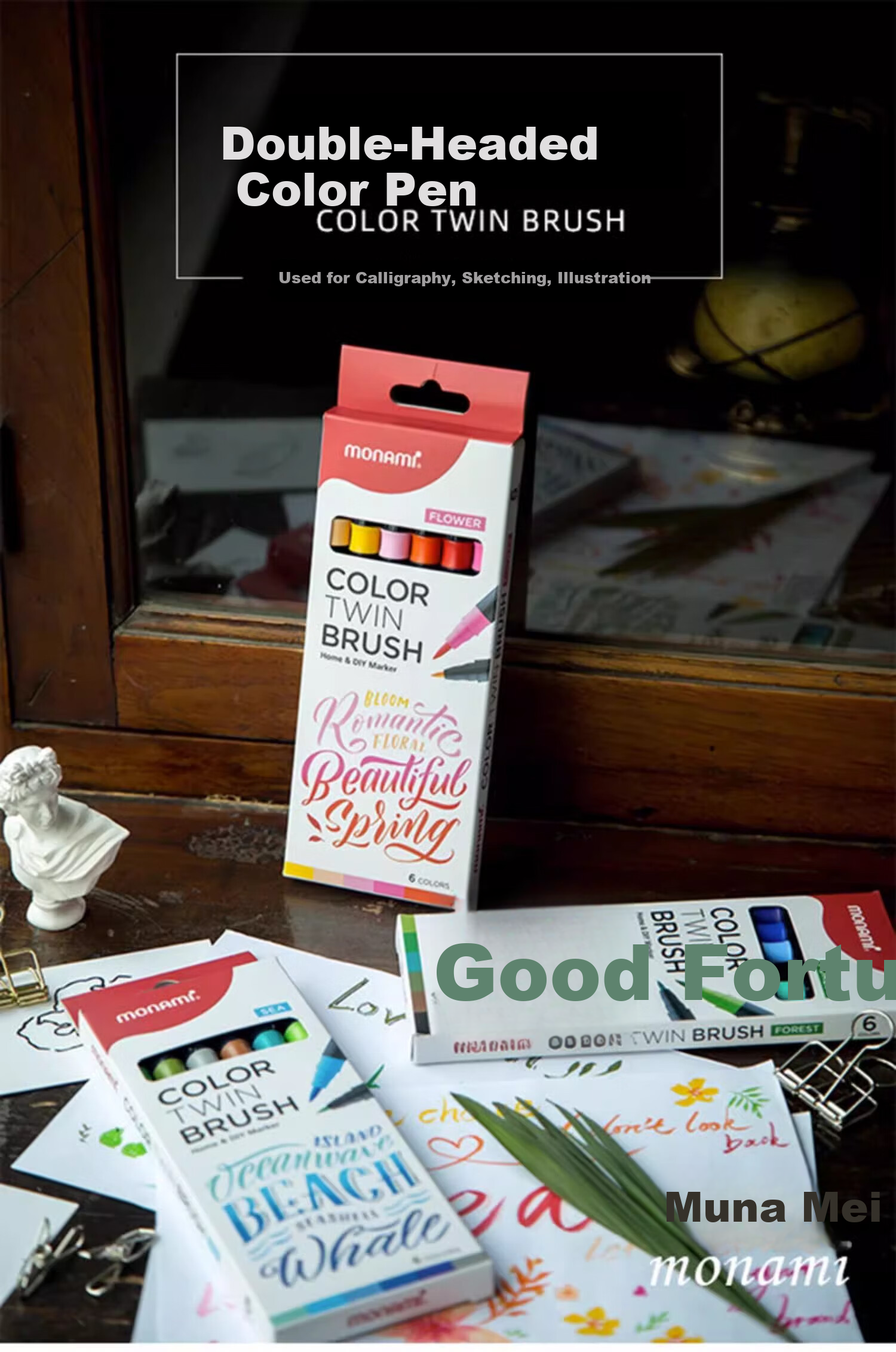 Monami Colorful Showy Brush, Soft Tip, Elastic Journal Brush, English Calligraphy Brush, Macaron 6-Color Set 04038Z06-DP Watercolor Brush 1