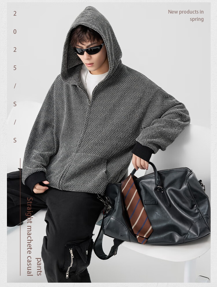 Dingfengbaoluo Hooded Jacket Autumn Loose Casual Striped Sweatshirt Coat JUC01 Black L 1