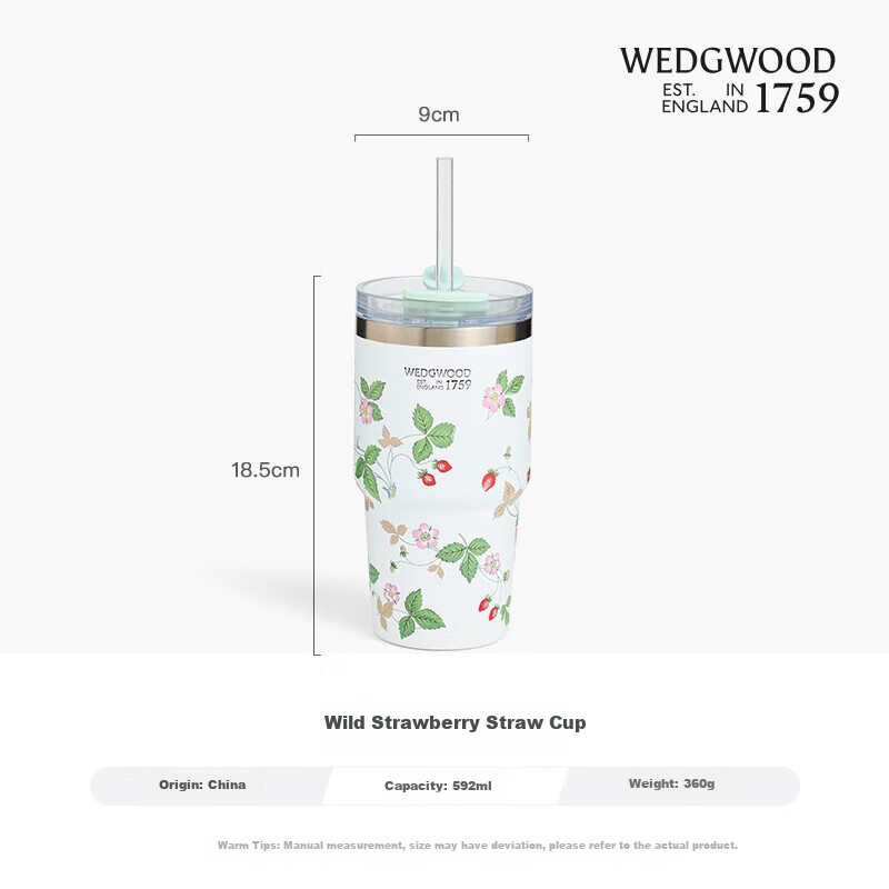 Wedgwood Mid-Autumn Festival Gift, Wild Strawberry Straw Cup, 592ml Insulated Mug, Stylish Cold Water Cup, Coffee Mug