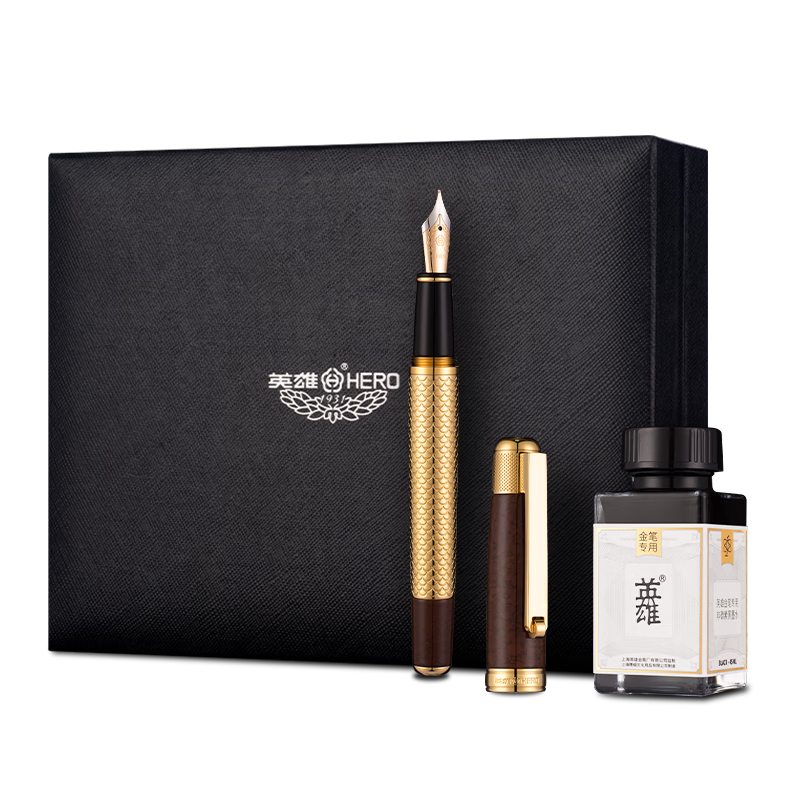 HERO Premium Collector's Fountain Pen H902 Signature Pen 14K High-End Gold Pen Mid-Autumn Festival National Day Birthday Gift High-End Business Stationery Gift Wood Grain Gold Clip