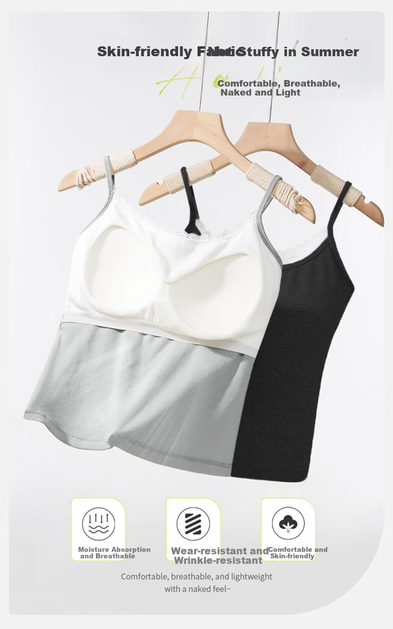 MiiOW Women's Camisole Tank Top for Summer, Sweet And Sexy Two-Piece Design, Black And White Inner Layer with Chest Pads, Conceals Side Boob, Can Be Worn As Outerwear Or Undershirt 10