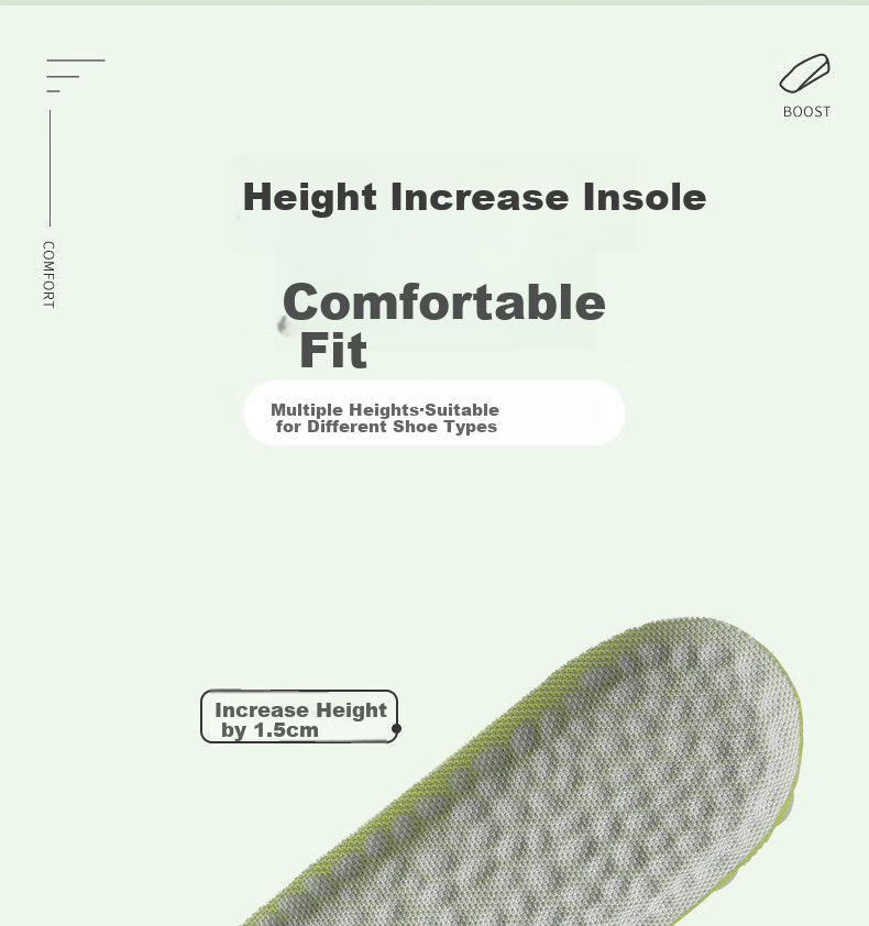 FOOTOPPO Boost Height-Increasing Insoles for Men And Women, Odor-Resistant Soft Sole Comfortable Popcorn High-Elastic Shock-Absorbing Invisible Half Insoles 3