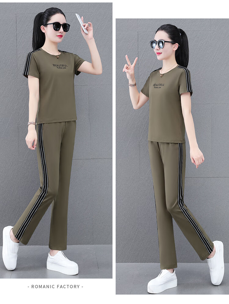 Woodpecker Pure Cotton Women's Summer Sportswear Set Loose Short Sleeve Long Pants Middle-aged Mom Casual Two-piece Suit Royal Blue 4XL 15