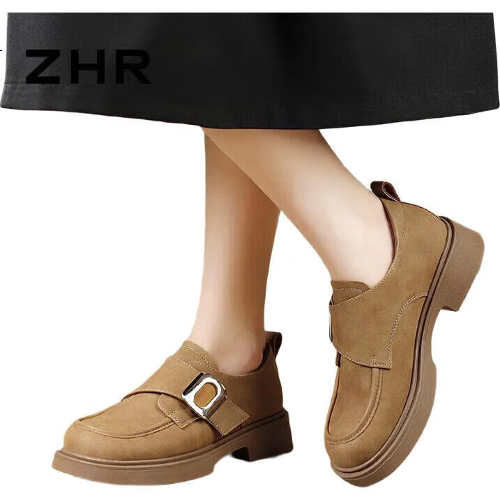 Женские лоферы ZHR, ретро, легкие, на толстой подошве, модные, с металлической пряжкой, удобные туфли Birkenstock JF19, цвет: каштан, размер: 35