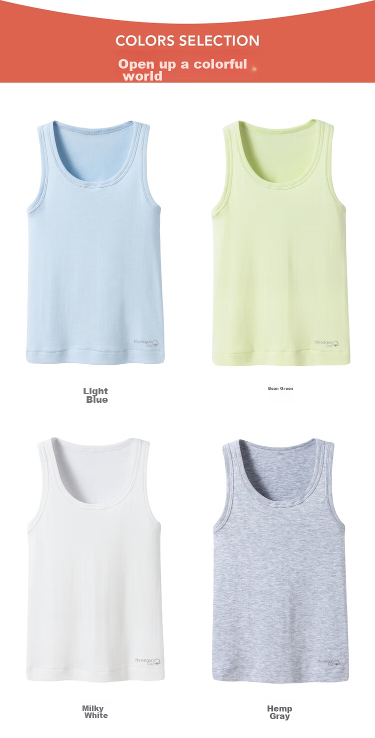 THREEGUN Class A Comfortable Cotton Ribbed Pure Cotton Girls Boys Children Students Round Neck Undershirt Vest 10
