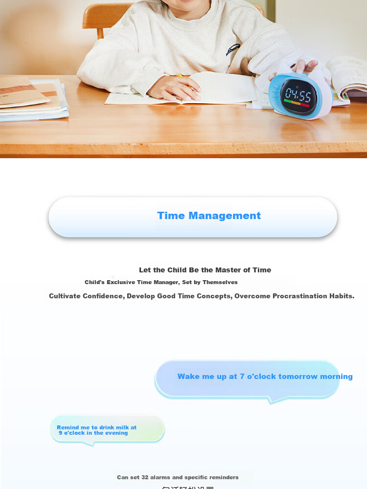 Boby [Pink] Boby Smart Alarm Clock T7, Multifunctional Voice-Controlled Time Management Device, Rechargeable Student Cartoon Alarm Clock Gift for Back-To Seaso 12